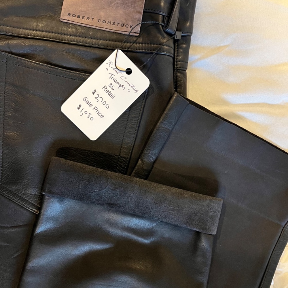 Robert Comstock “Triumph” Black Leather Pants — Size 36, Calf Leather